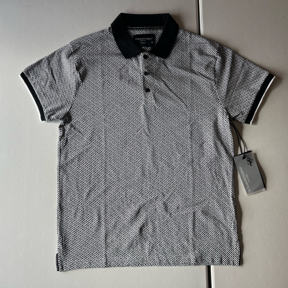 Straightfaded New York Men’s Jacquard Black Polo Shirt NWT